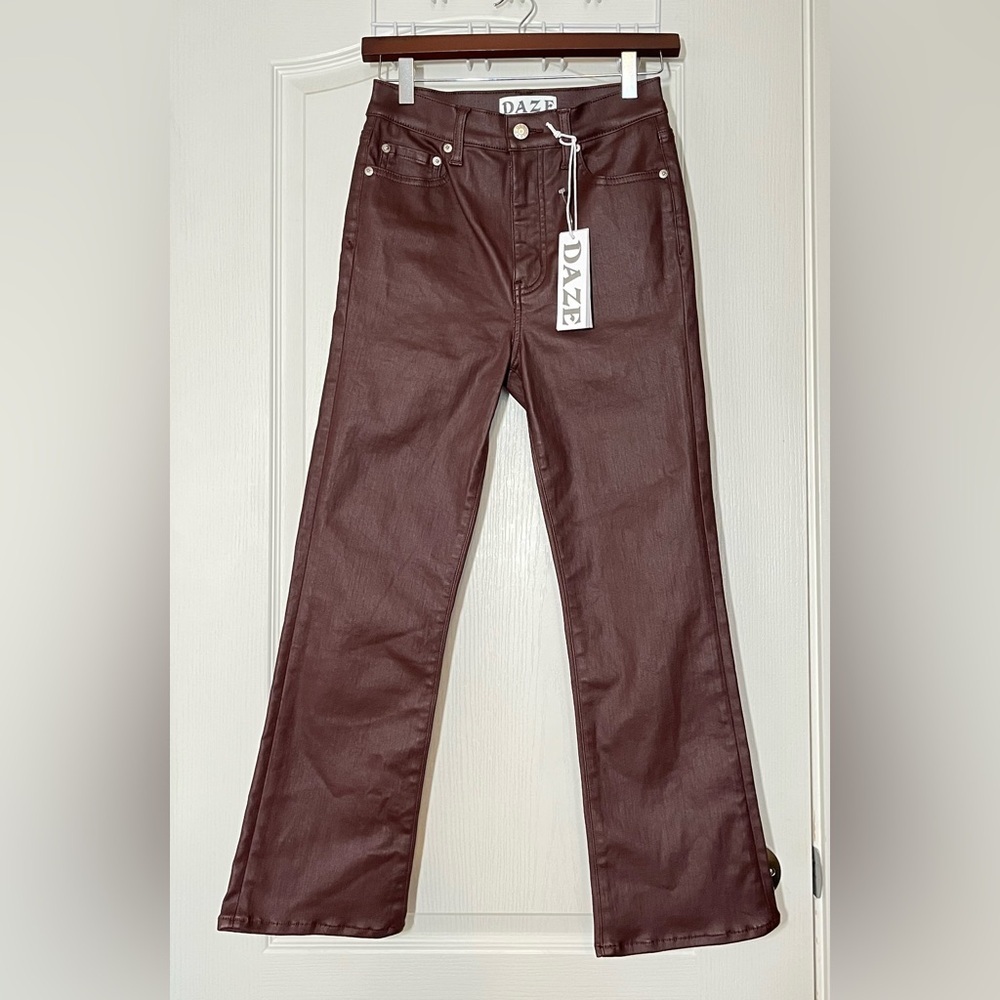 DAZE Forever Coated High Rise NWT Cherry Burgundy Red Sz 26 Moto Streetwear Edgy